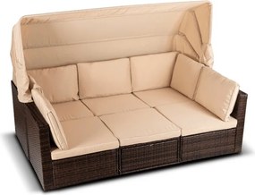 Zestaw Mebli Ogrodowych CALIENTE Modułowy Sofa 2x Fotel Stolik Tarasowy Brązowy/Beżowy Technorattan Nowoczesny