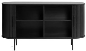 Czarna niska komoda w dekorze dębu z drzwiami przesuwnymi 140x76 cm Nola – Unique Furniture