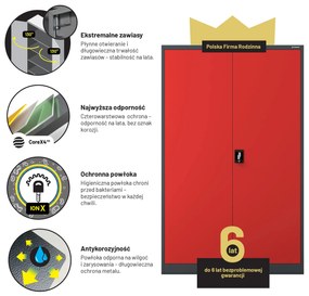 Szafa biurowa metalowa na akta antracytowo-czerwona JAN II, 1150 x 1850 x 400 mm