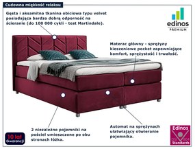 Bordowe welurowe łóżko kontynentalne 5 rozmiarów F3-H19