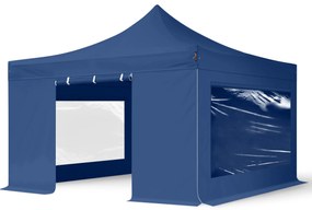 TOOLPORT 4x4 m Namiot Ekspresowy, PREMIUM Stal 40mm, ze ścianami bocznymi, okna panoramiczne, niebieski - (600092)