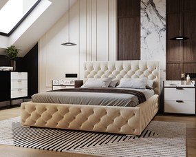 Emporius Elira łóżko tapicerowane 160x200 z pojemnikiem - tkanina velvet, glamour, pikowanie chesterfield - łóżko 160x200 wanilia (Magic Velvet 2201)