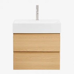 Zestaw Wiszących Mebli Łazienkowych Z Drewna I Forniru Jesionowego Zintegrowany Z Umywalką Ona - Sklum