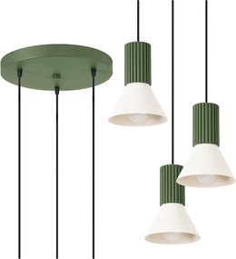 Lampa wisząca loft Estria, stal/aluminium - 3 źródło - L.30 x H.120 cm - beżowy/zielony oliwkowy