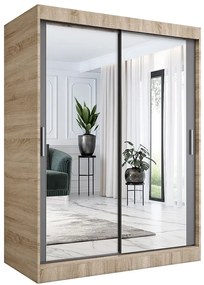 Szafa przesuwna z lustrem 150 cm dąb sonoma + antracyt - Kukkin 4X