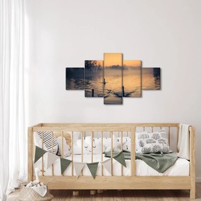 Obraz łabędzi na wodzie we mgle (125x70 cm)