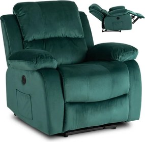Fotel Masujący ARON Elektryczny Rozkładany z Podnóżkiem Zielony Welurowy Nowoczesny