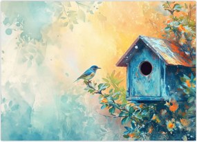 Obraz na szkle - Domek dla ptaków, akwarela (70x50 cm)