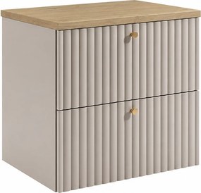 Szafka łazienkowa wisząca z blatem 60, kaszmir + blat jasny dąb, uchwyty w trzech kolorach, 60 x 44,4 x 58,6 cm