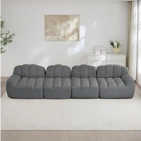 Canapé 4 places modulable en velours côtelé, ergonomique, sans assemblage, 366x104x79cm, Gris