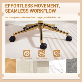 HOMCOM Krzesło Biurowe na Kółkach z Obiciem w Aksamit, Regulacja Wysokości, Funkcja Bujania, Kremowy