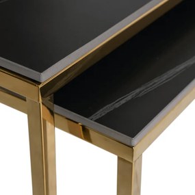 Zestaw Stolików Kawowych TENOR Czarny Marmur/Złoty do Salonu Glamour