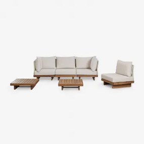 Zestaw Ogrodowy Dailin Acacia Wood 4-częściowy Z Modułową Sofą Narożną, Stolikiem Kawowym I Stolikiem Bocznym Akacja Brąz - Sklum