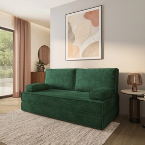Masseno Sofa piankowa SILAR z funkcją spania, Kanapa z pianki do salonu, Bezmontażowa, Tkanina sztruksowa – Zielony POSO 14