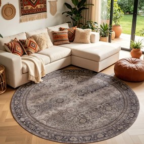 Dywan vintage INKA Oriental z Efektem Postarzenia Brązowy koło 120 cm x 120 cm
