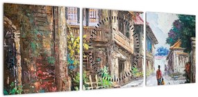 Obraz filipińskiej wioski, Azja (z zegarem) (90x30 cm)