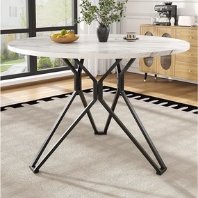 Stół jadalny 4-osobowy - 100 x 100 x 76 cm - okrągły stół z metalowymi nogami - blat marmurkowy MDF - MDF + Metal - czarny