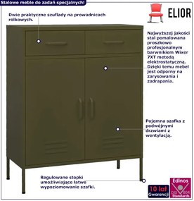 Stalowa szafka garażowa na nóżkach oliwkowa - Dova 3X