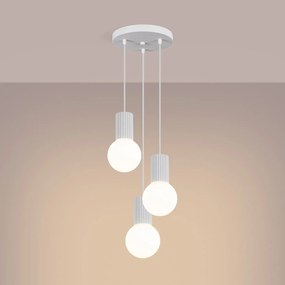Lampa wisząca HALO 3P biała ryflowana SOLLUX  LIGHTING