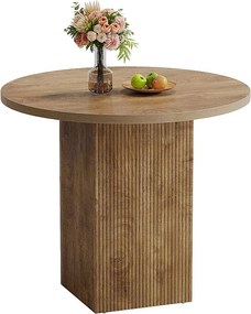 Mały okrągły stół jadalny dla 2 osób, 80 cm okrągły stół kuchenny z drewnianym żłobkowanym cokołem, brązowy