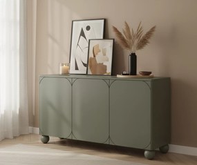 Komoda Sonatia II 150 cm trzydrzwiowa na nogach kulach - oliwka