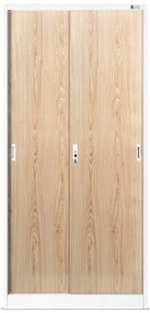 Biurowa szafa metalowa z drzwiami przesuwnymi KUBA, 900 x 1850 x 400 mm, Eco Design: biała/ dąb sonoma