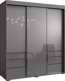 Szafa przesuwna z szufladami Torino 3D 180 Szara (lacobel)