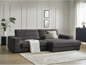 Antracytowy aksamitny narożnik (prawostronny/z szezlongiem) Sierra – Bobochic Paris