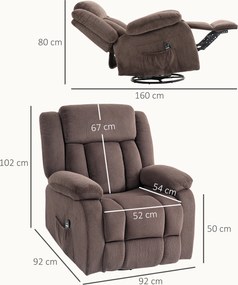 HOMCOM Fotel masujący, 8 punktów wibracyjnych, 5 trybów, ogrzewanie lędźwiowe, regulowany, obrotowy, tapicerowany fotel, brązowy