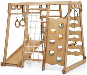 Drewniany plac zabaw dla dzieci 6w1: plac zabaw + zestaw huśtawek + zjeżdżalnia + lina + schody