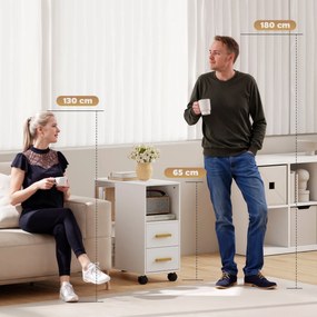 HOMCOM Stojak na drukarkę, stolik z regulowaną półką i kółkami do faksu i skanera 60 x 30 x 65 cm Biały | Aosom PL