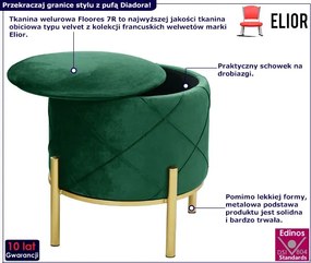 Okrągła pufa na złotych nóżkach butelkowa zieleń H4-E39