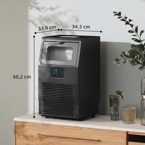 HOMCOM Komercyjna kostkarka do lodu 30 kg/24H wolnostojąca z 4 kg pojemnikiem, funkcją samoczyszczenia, timerem, stal, czarna | Aosom PL