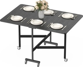 HOMCOM Składany Stół Jadalniany dla 4-6 Osób z 6 Kółkami Mobilny Stół do Małych Przestrzeni 120x80x73 cm Czarny | Aosom PL
