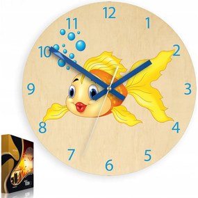 Zegar ścienny cichy do pokoju dziecięcego drewniany nowoczesny złota rybka