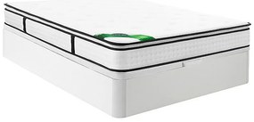 Zestaw 140 x 190 cm: stelaż skrzyniowy w białym kolorze + materac z 7-strefowymi sprężynami kieszeniowymi, wbudowanym topperem i pokrowcem bambusowym o grubości 26 cm – MIREZA od NATUREA