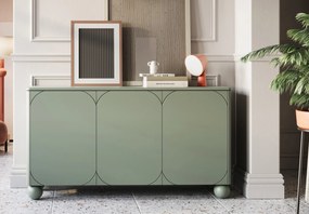 Komoda Sonatia II 150 cm trzydrzwiowa na nogach kulach - oliwka