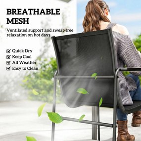 Outsunny Zestaw Mebli Ogrodowych 150 x 80cm Stół Szklany z 6 Oddychającymi Krzesłami Dekoracyjne Podłokietniki Czarny | Aosom PL