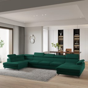 Masseno Narożnik MONTIVA z funkcją spania i pojemnikiem na pościel Narozniki U, Rozkładana sofa - Butelkowa zieleń, MONOLITH 37