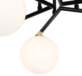 Plafon / Lampy sufitowe art deco czarny ze złotem i opalowym szkłem 6-świateł - Lynn ArtDeco Oswietlenie wewnetrzne