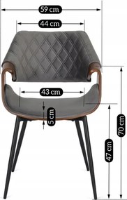 Krzesło Tapicerowane z Drewna Giętego do Salonu DAKOTA Szare/Orzech Welurowe Nowoczesne Loft