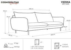 Szara aksamitna sofa Cosmopolitan Design Vienna, 230 cm