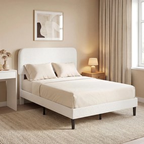 HOMCOM Rama łóżka jednoosobowego z zagłówkiem obitym Teddy-Fleece, metalowa rama łóżka, łatwy montaż, biały | Aosom PL