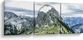 Obraz - Szczyty górskie (z zegarem) (90x30 cm)