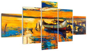 Obraz - Łódź o zachodzie słońca (125x70 cm)
