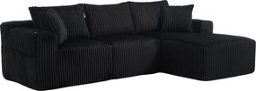 Narożnik z uchwytem na kubek - 3-osobowa sofa z pięcioma poduszkami i kieszeniami bocznymi - czarny sztruks
