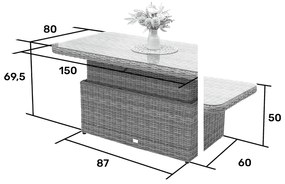 Zestaw rattanowy MALIBU dla 8 osób (szary)