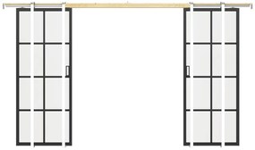 Drzwi przesuwne podwójne chowane w ścianie z aluminium i matowego szkła hartowanego - 2 x wys. 205 x szer. 73 cm - WILDEN II