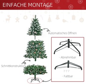 Sztuczna choinka 180 cm — sosna HOMCOM, 1111 gałązek, 59 szyszek, efekt śniegu | Aosom PL