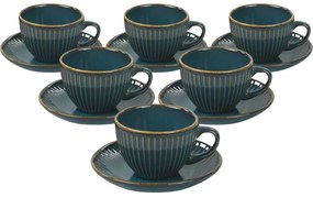 Zestaw 6 ceramicznych filiżanek z spodkami Linea 210 ml, naftowy